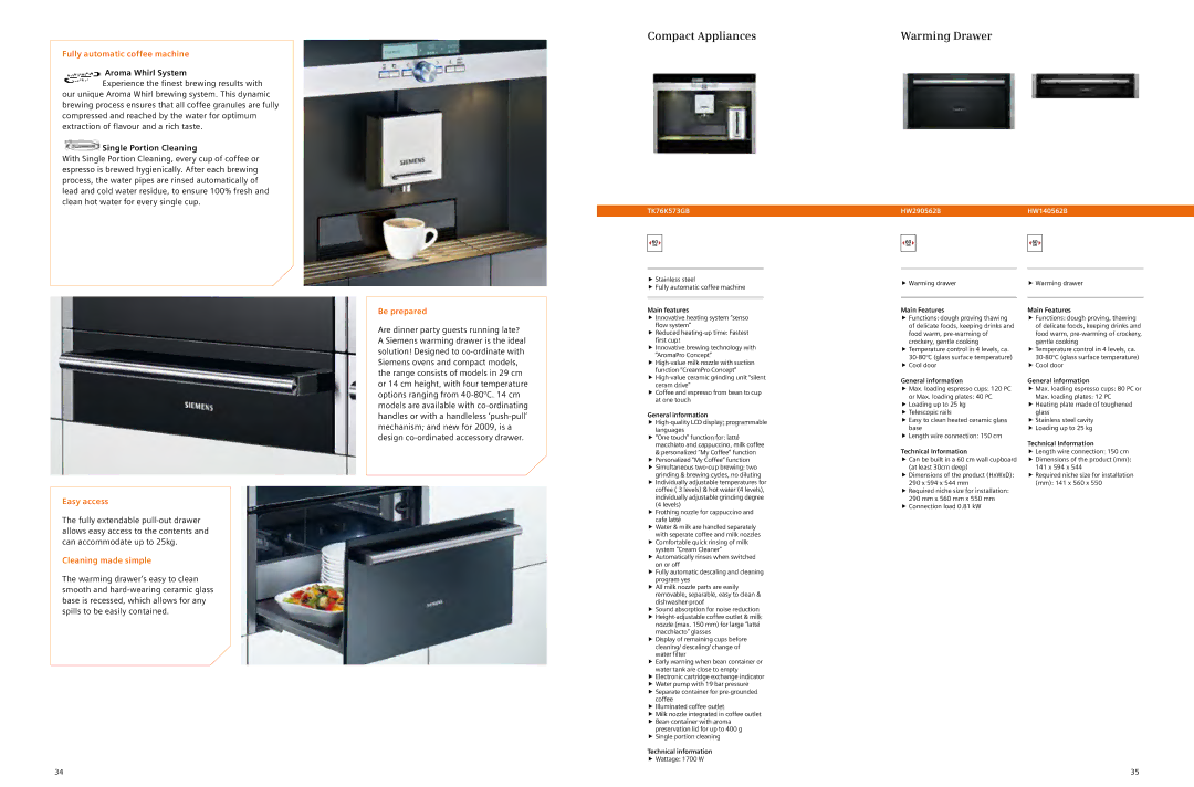 Siemens 2012/gcc manual Warming Drawer, Fully automatic coffee machine, Easy access, Cleaning made simple, Be prepared 