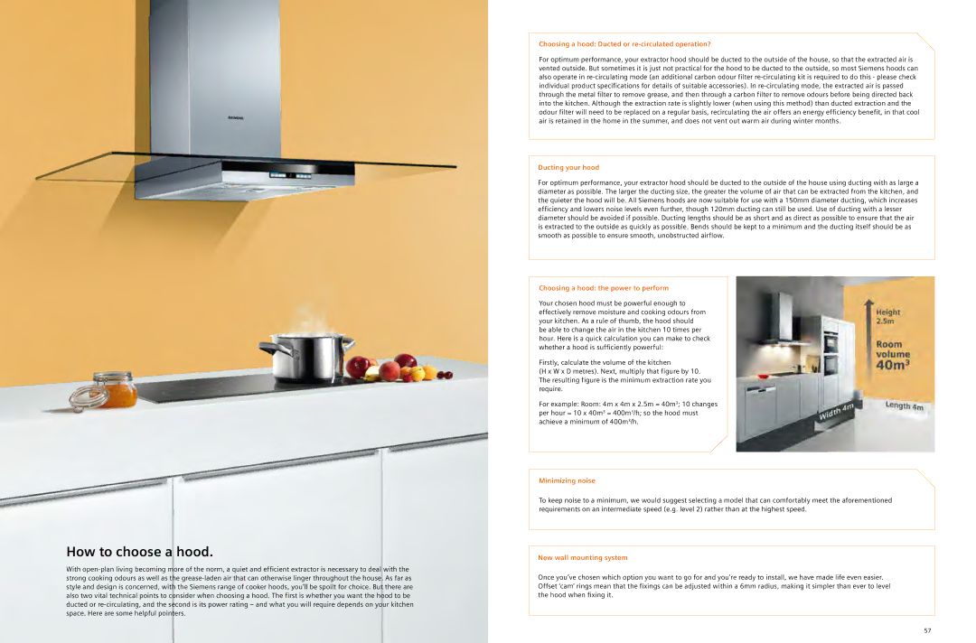 Siemens full range of siemens home appliances manual Choosing a hood Ducted or re-circulated operation?, Ducting your hood 