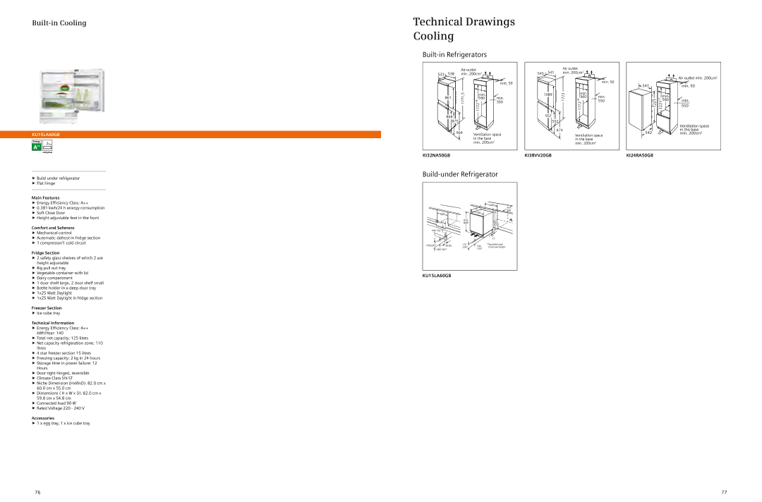 Siemens full range of siemens home appliances, 2012/gcc manual Technical Drawings Cooling, Built-in Cooling, Accessories 