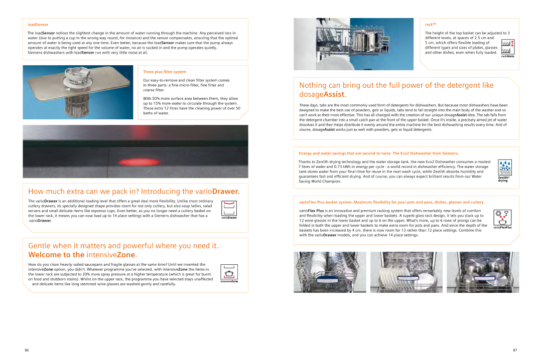 Siemens 2012/gcc, full range of siemens home appliances manual LoadSensor, Three plus filter system, RackMatic, Drying 