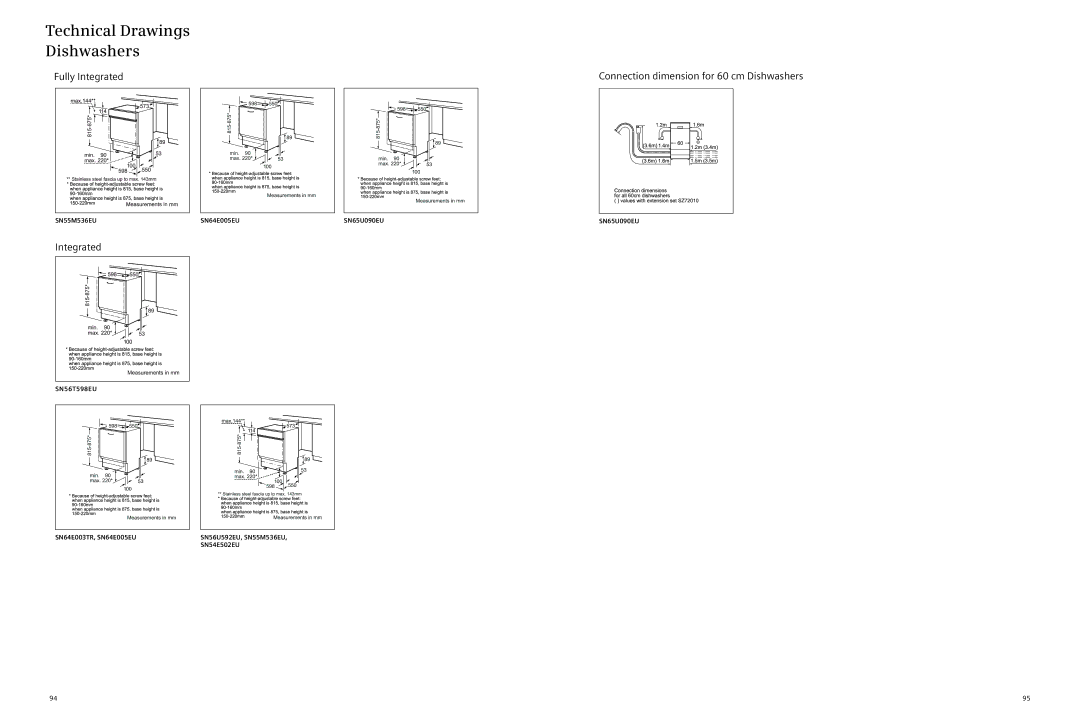 Siemens 2012/gcc, full range of siemens home appliances Technical Drawings Dishwashers, SN65U090EU, SN56U592EU, SN55M536EU 