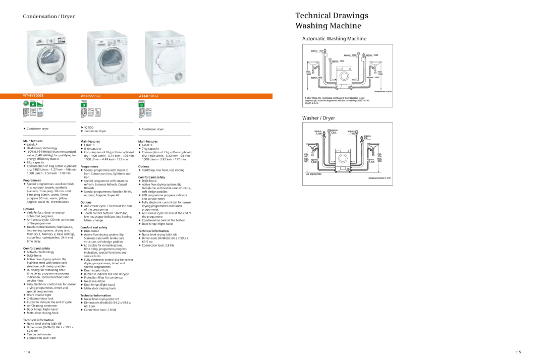 Siemens 2012/gcc manual Technical Drawings Washing Machine, Condensation / Dryer, WT48Y800GBWT46S515GCWT44C101GC 