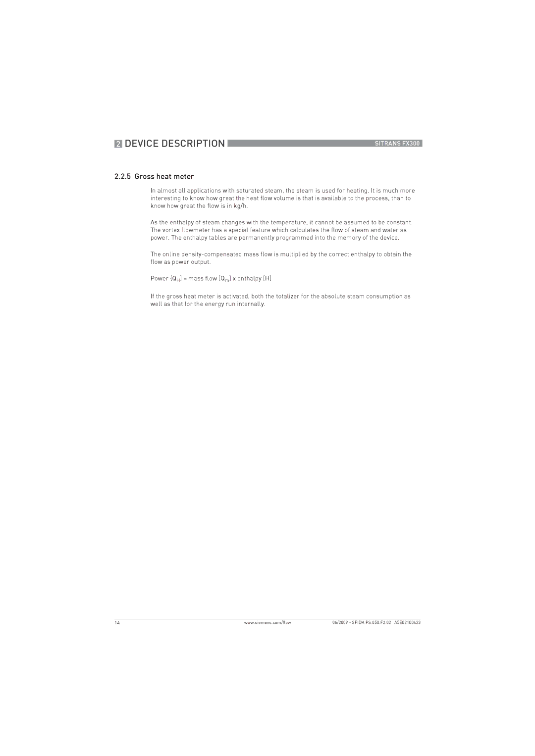 Siemens FX300 manual Gross heat meter 