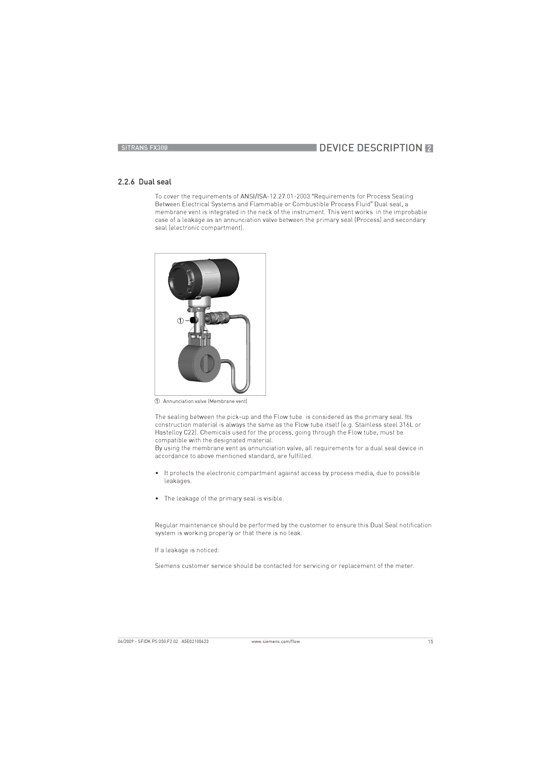 Siemens FX300 manual Dual seal 