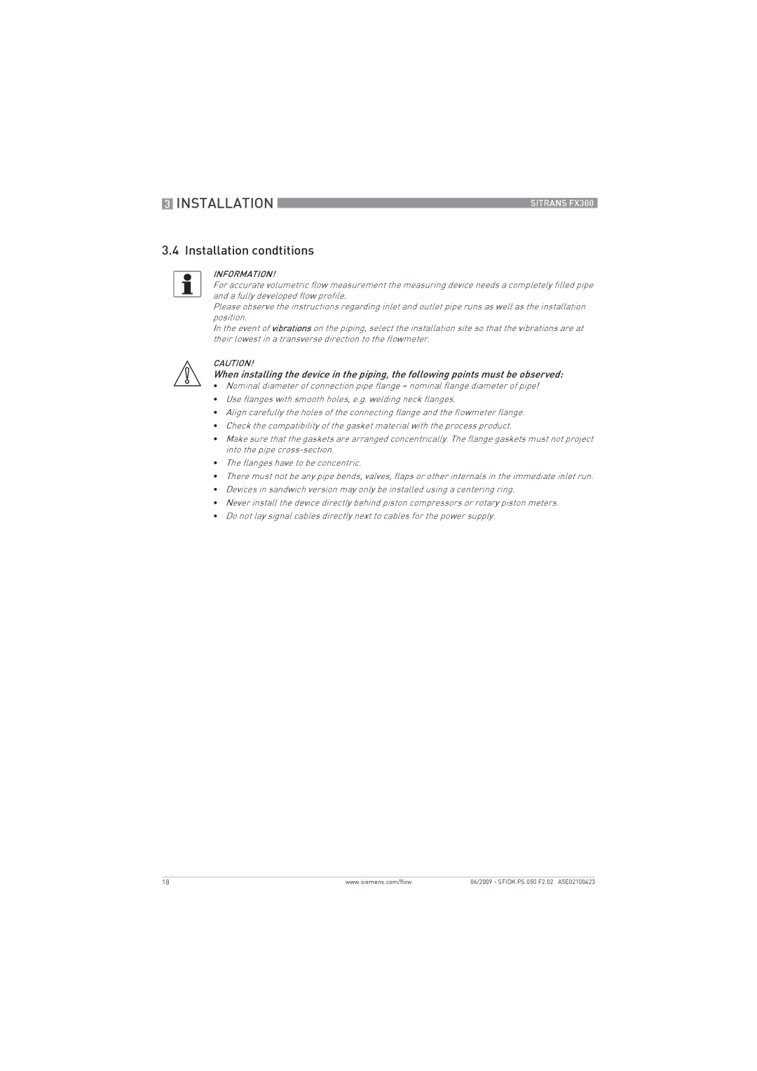 Siemens FX300 manual Installation condtitions 