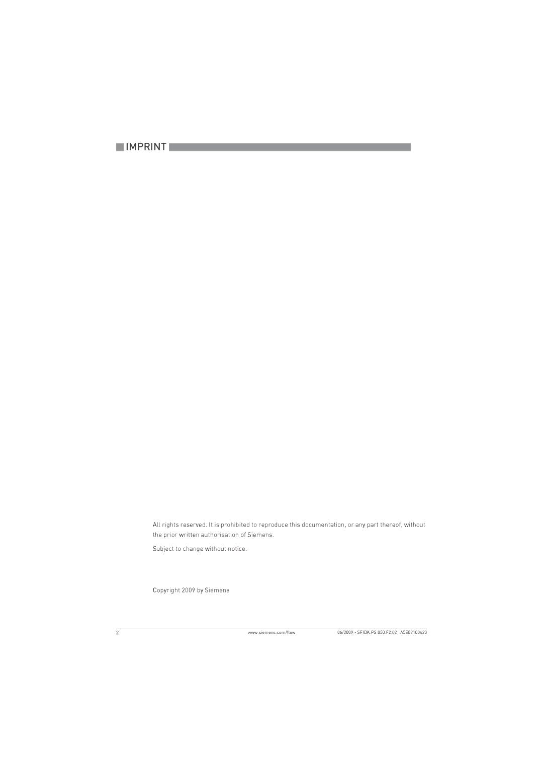 Siemens FX300 manual Imprint 