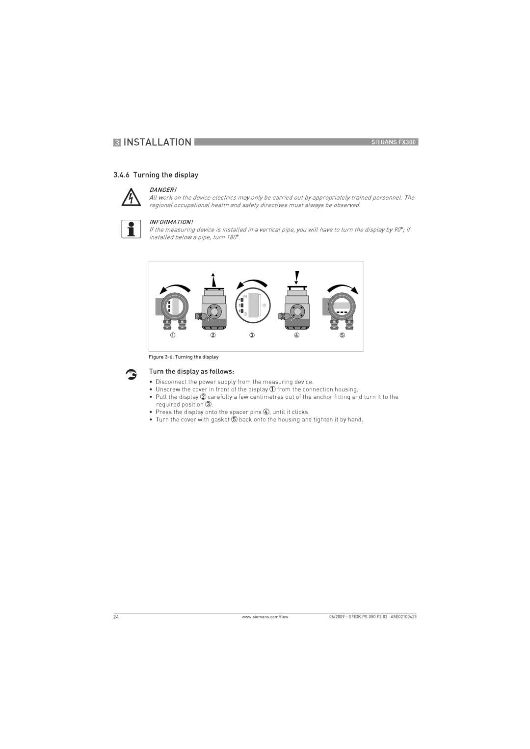 Siemens FX300 manual Turning the display, Turn the display as follows 