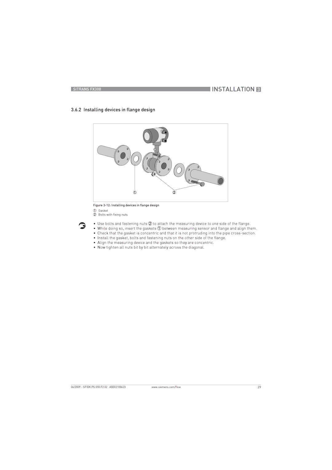 Siemens FX300 manual Installing devices in flange design 