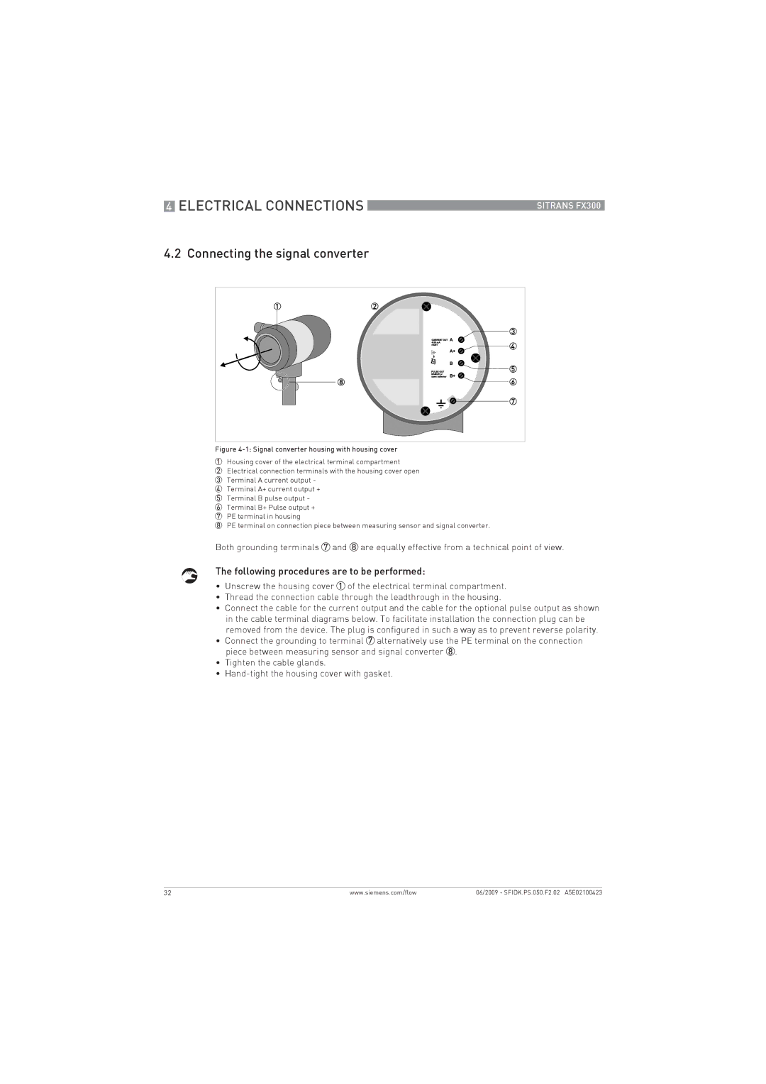 Siemens FX300 manual Electrical Connections, Following procedures are to be performed 