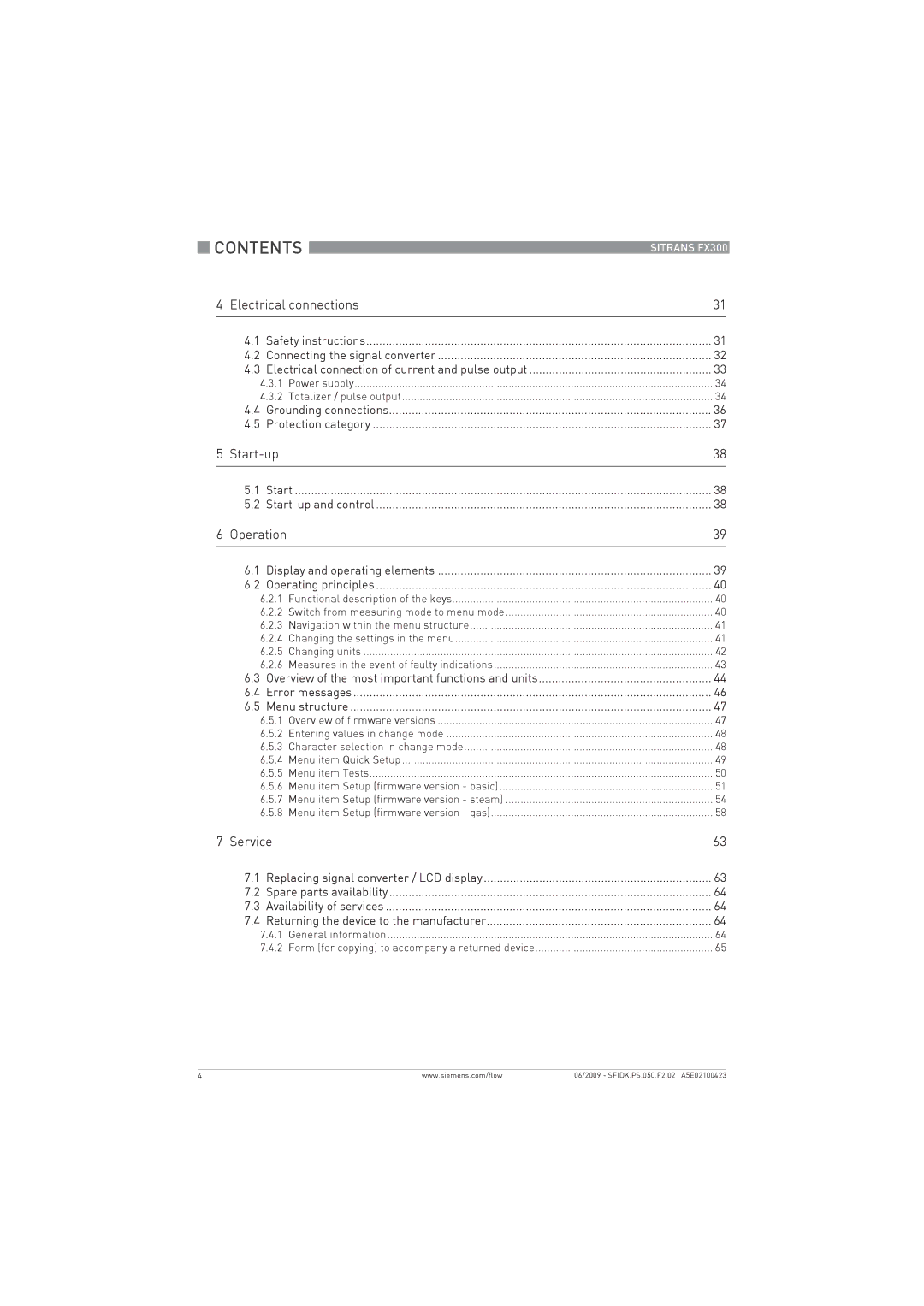 Siemens FX300 manual Contents 