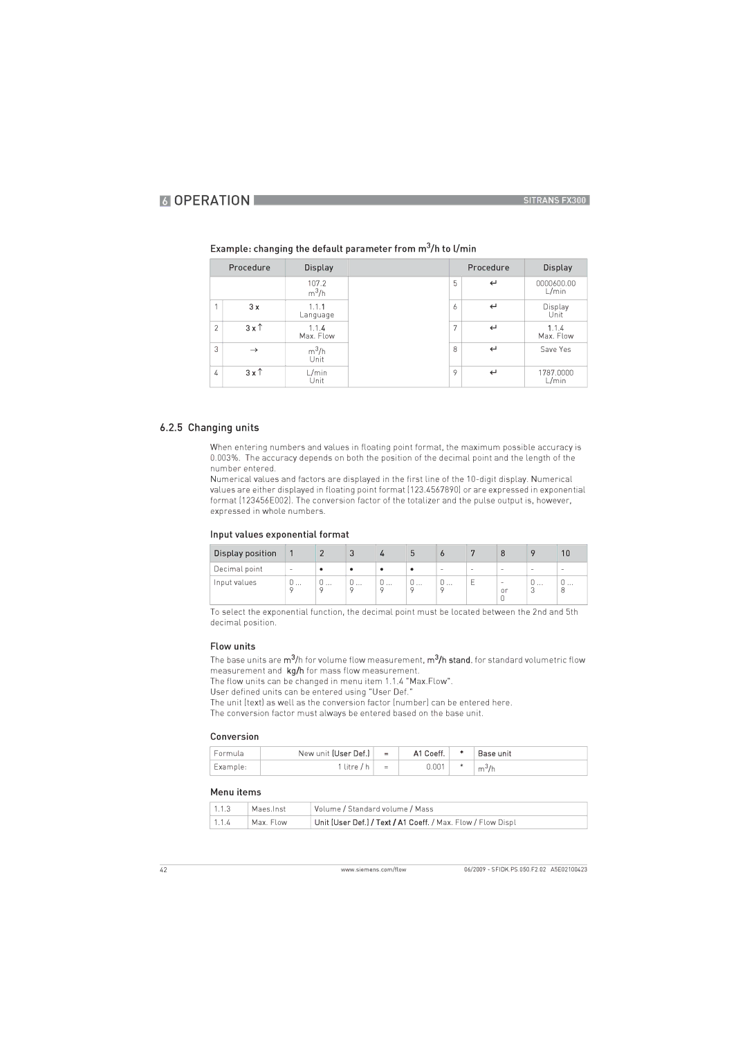 Siemens FX300 manual Changing units 