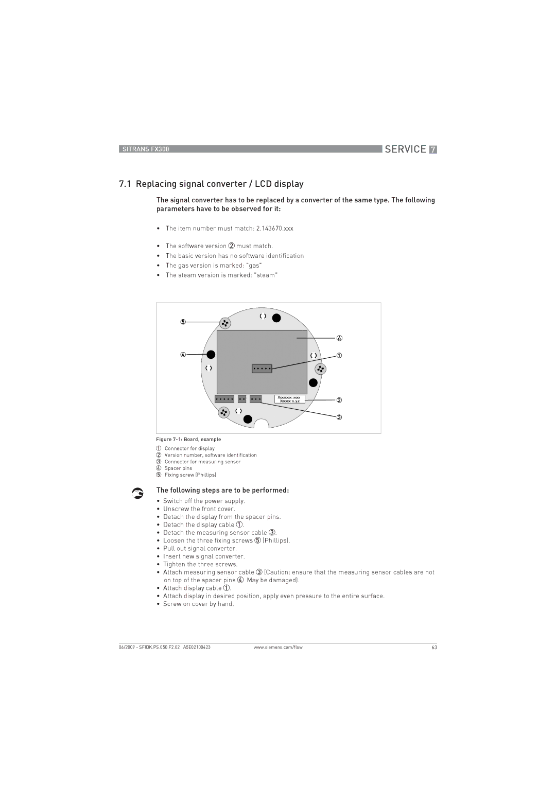 Siemens FX300 manual Replacing signal converter / LCD display, Following steps are to be performed 