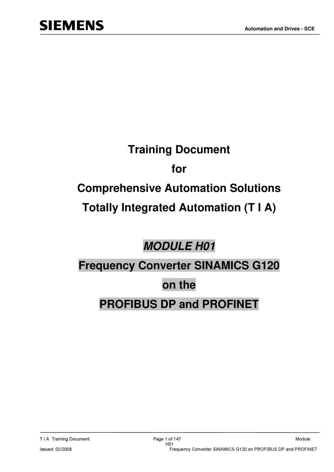 Siemens G120 manual Module H01 