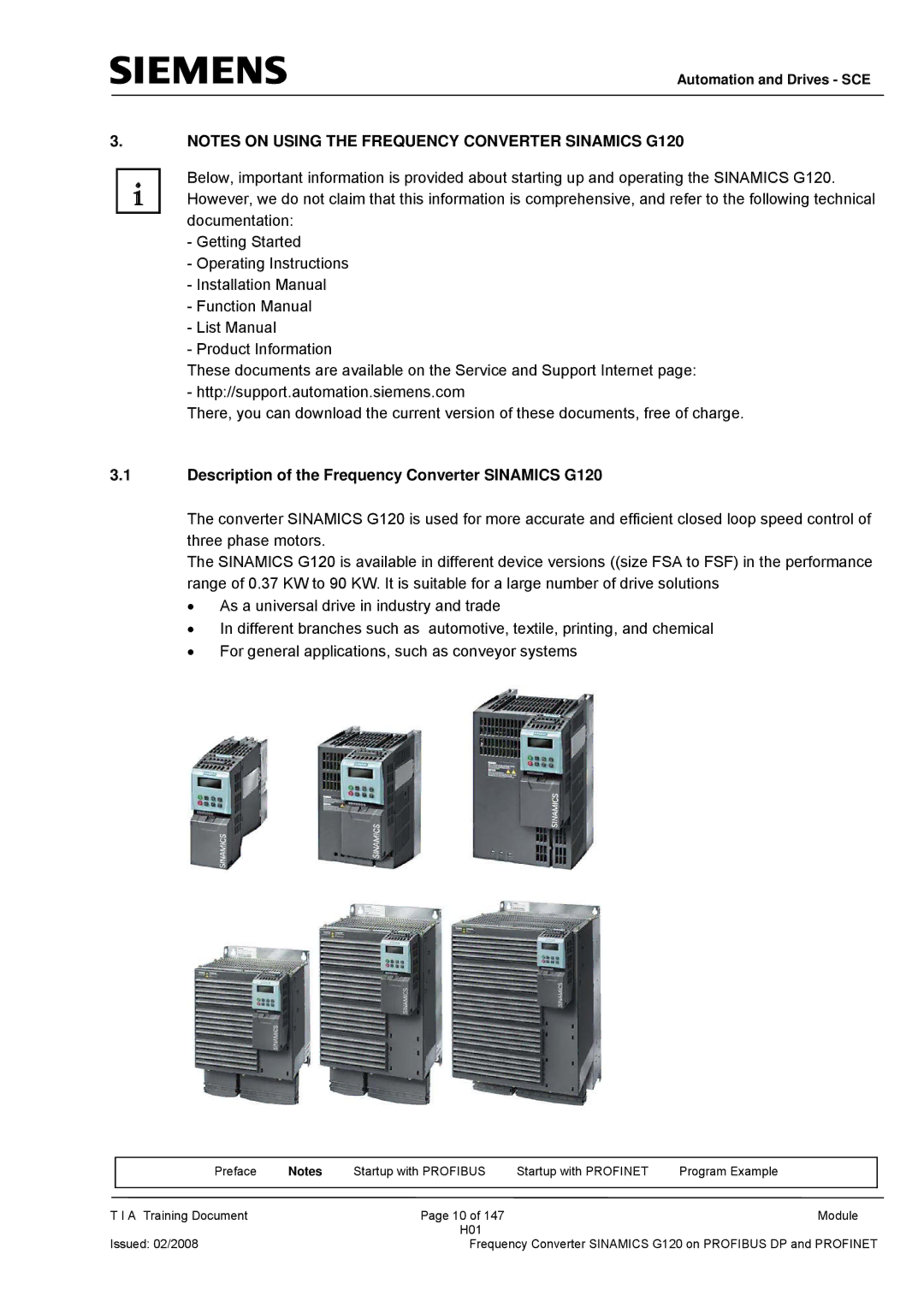 Siemens manual Description of the Frequency Converter Sinamics G120 