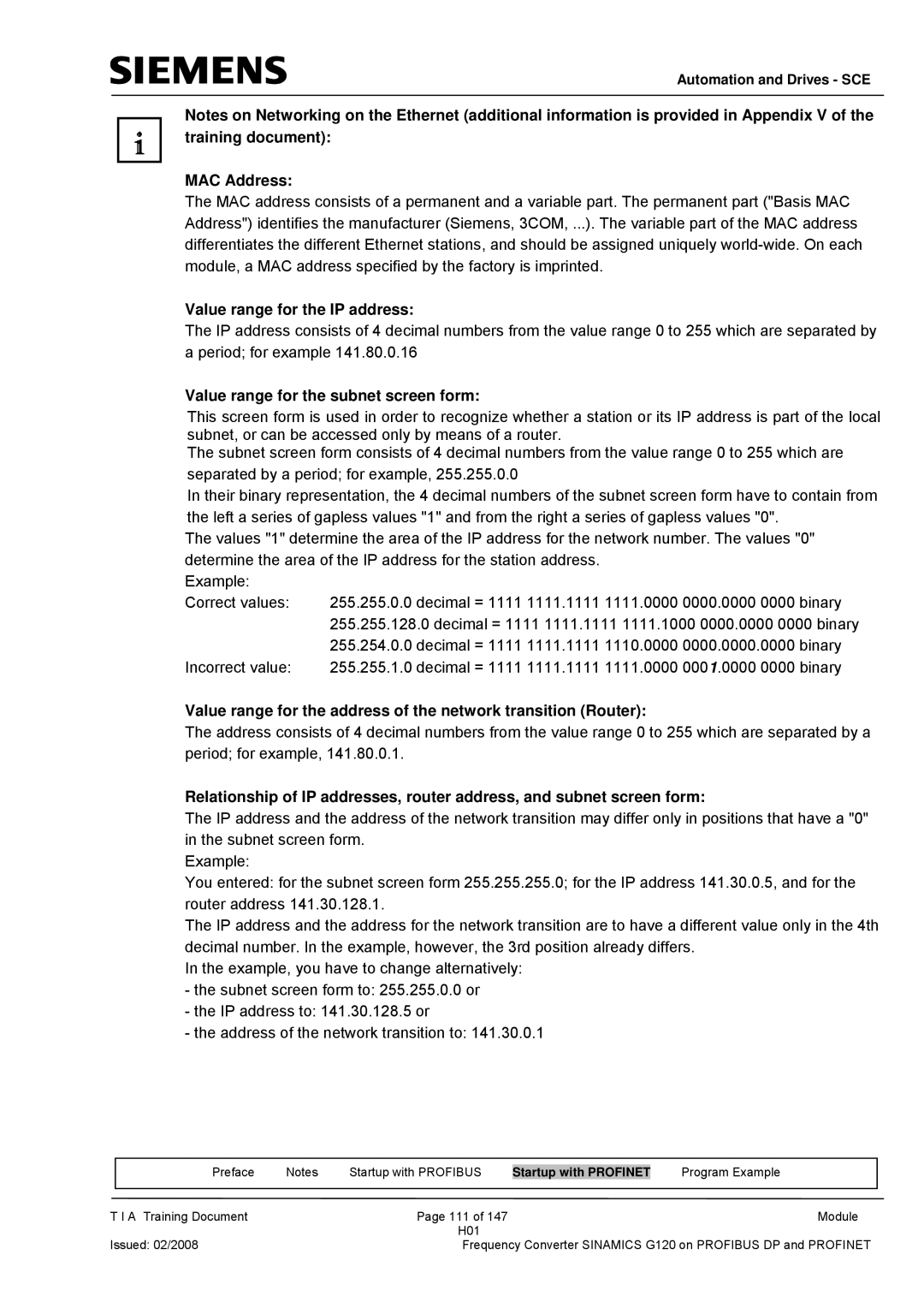 Siemens G120 manual MAC Address 