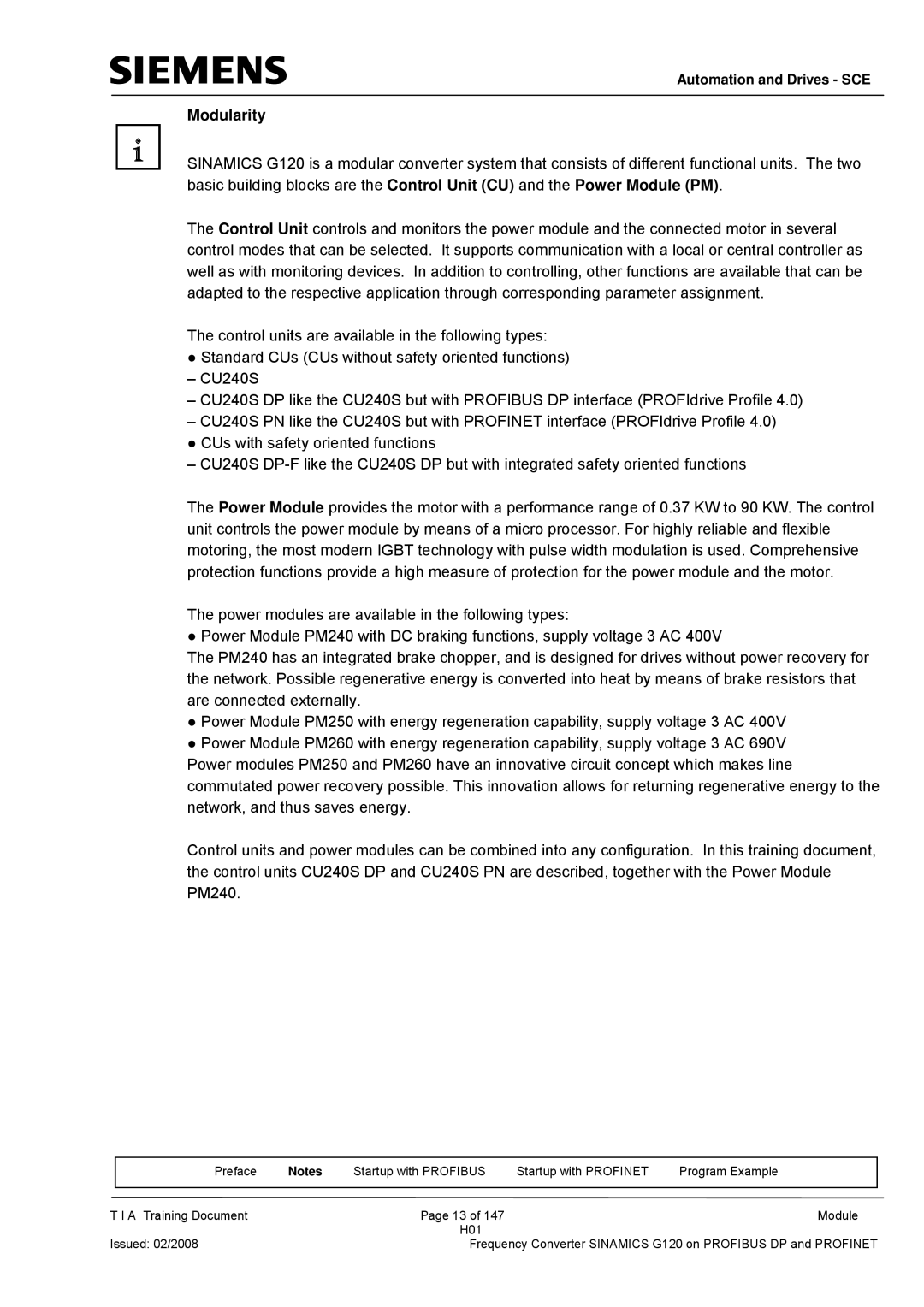 Siemens G120 manual Modularity 