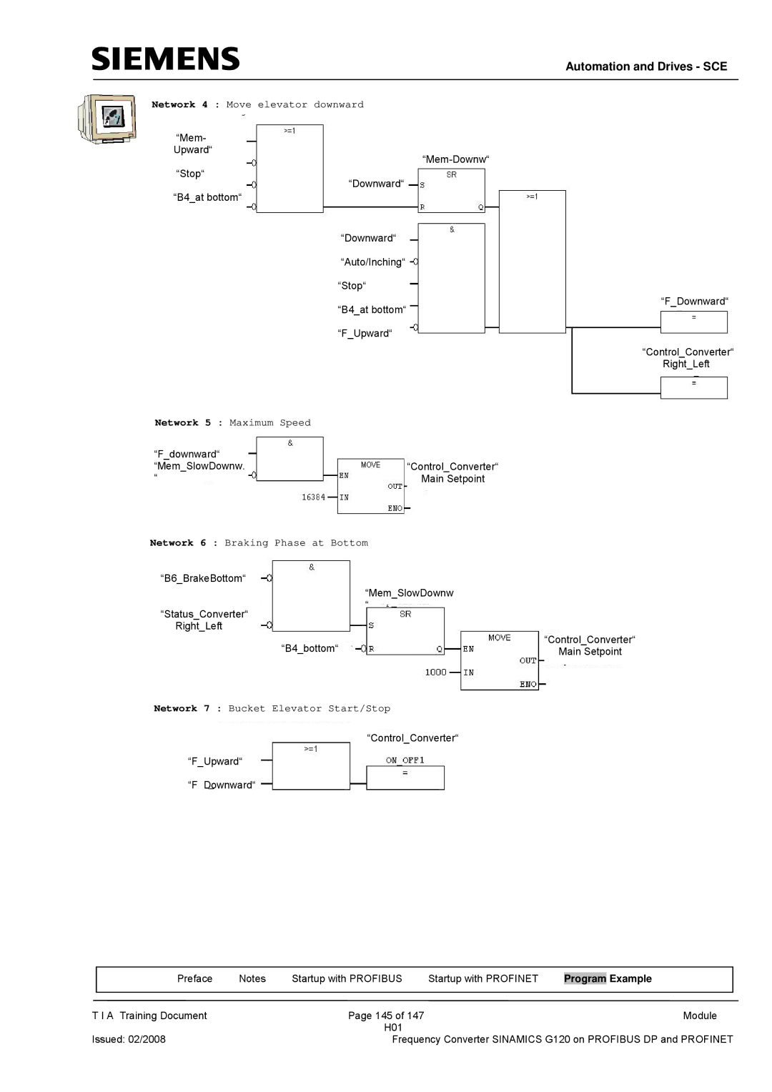 Siemens G120 manual Network 4 Move elevator downward 