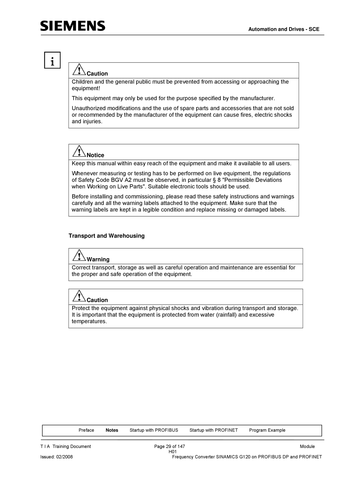 Siemens G120 manual Transport and Warehousing 