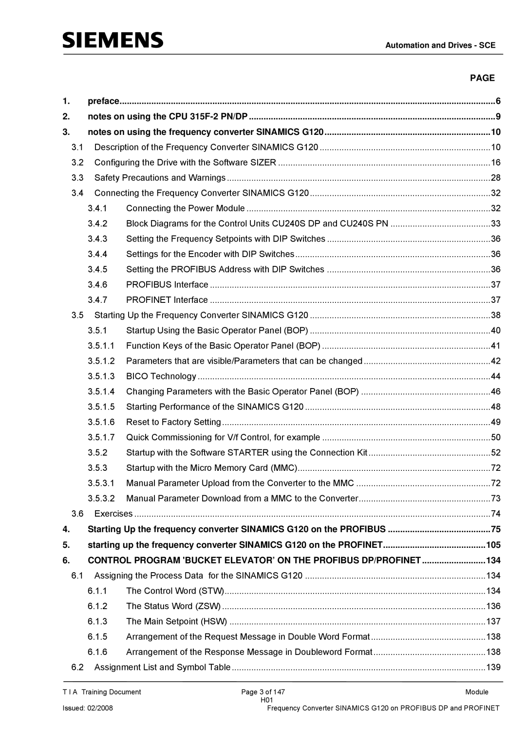 Siemens G120 manual Preface, 105, 134 