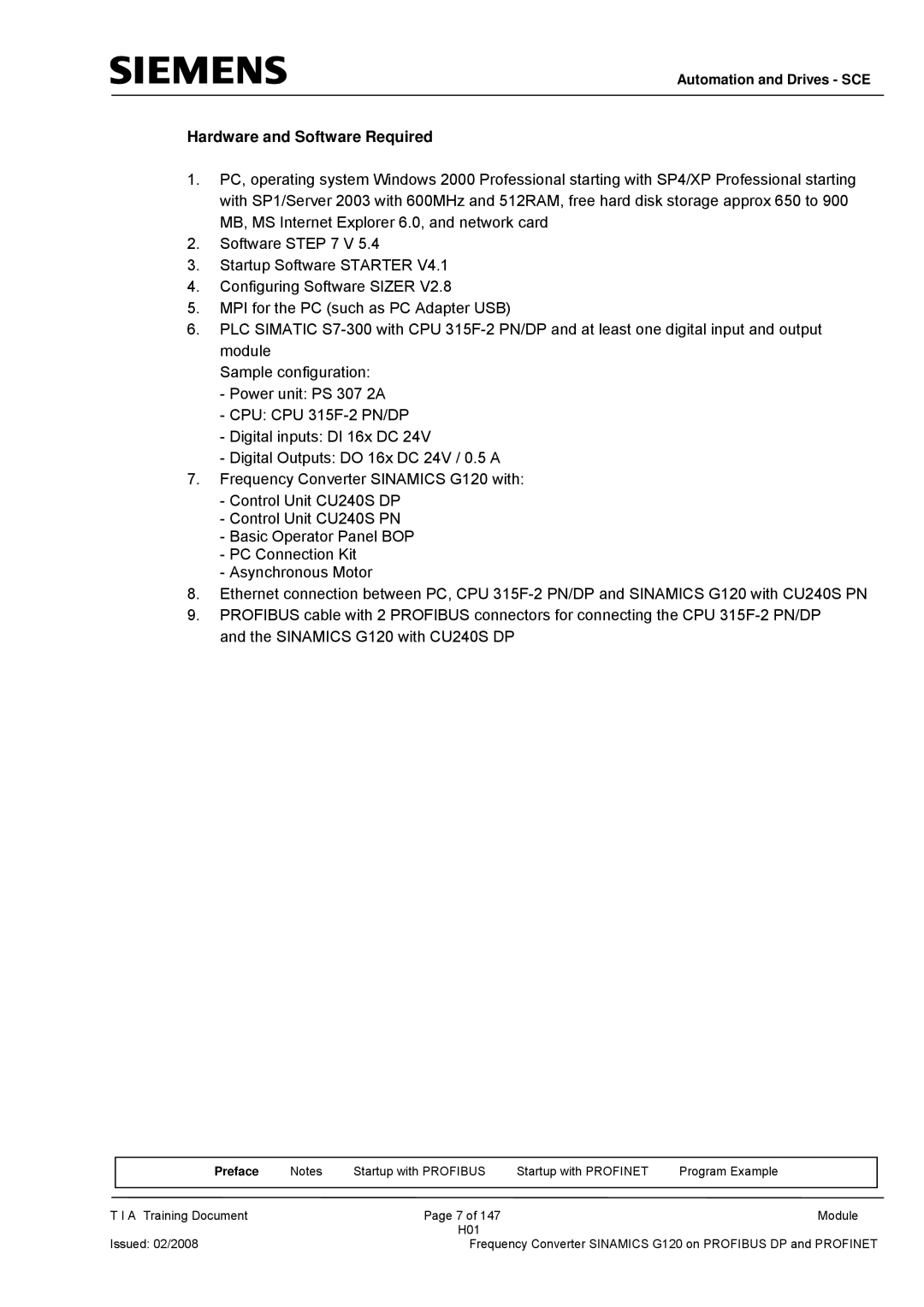 Siemens G120 manual Hardware and Software Required 