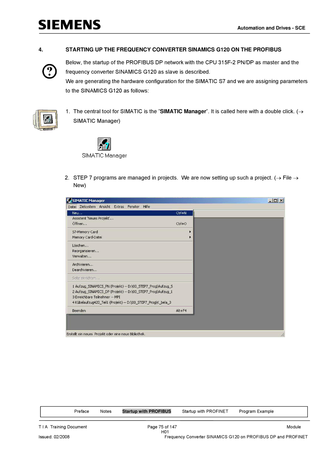 Siemens G120 manual Startup with Profibus 