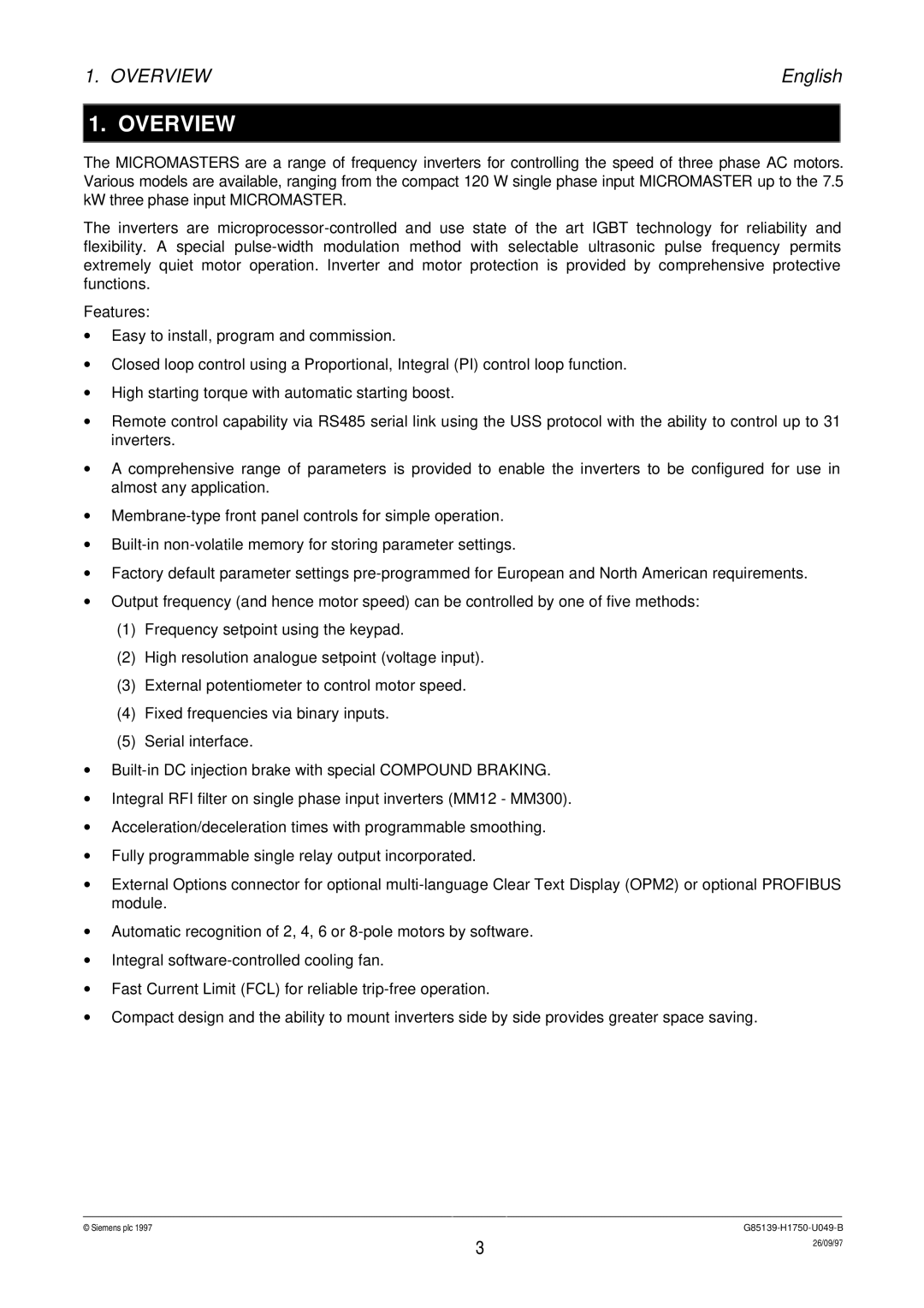 Siemens G85139 operating instructions Overview 