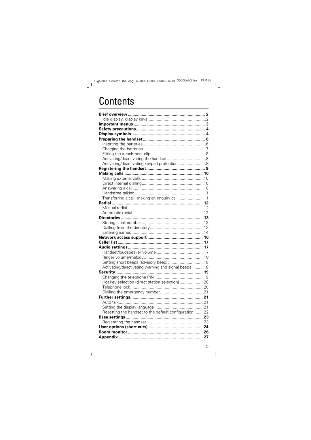 Siemens Giga 3000 operating instructions Contents 