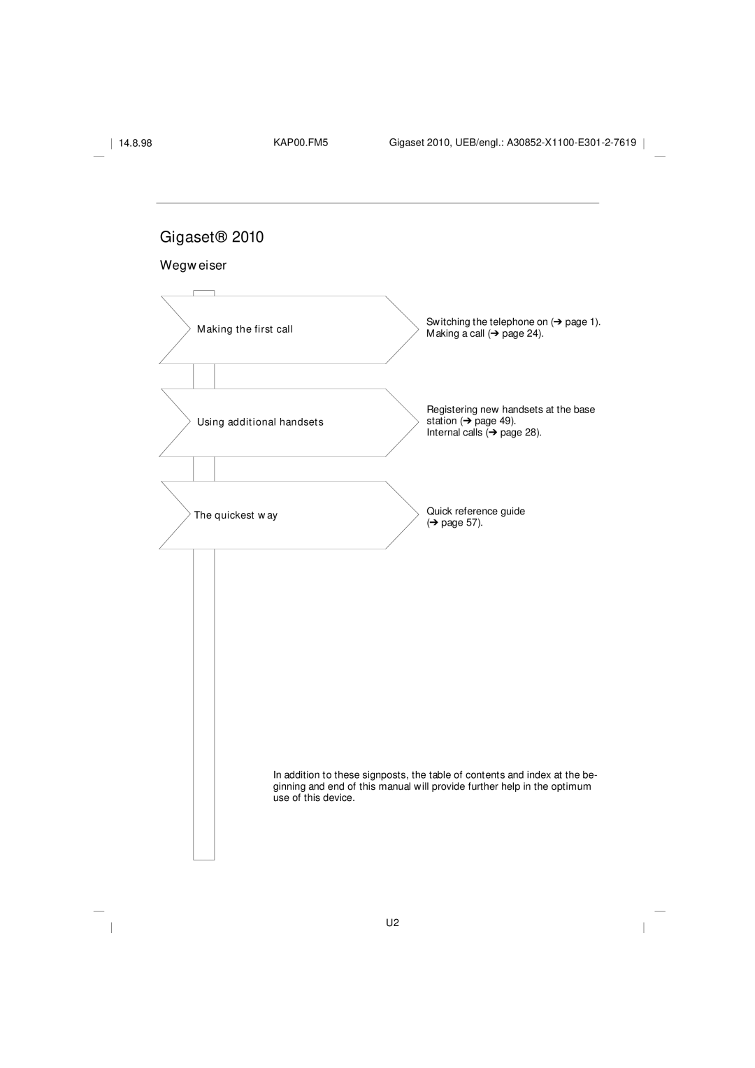 Siemens Gigaset 2010 operating instructions Wegweiser 