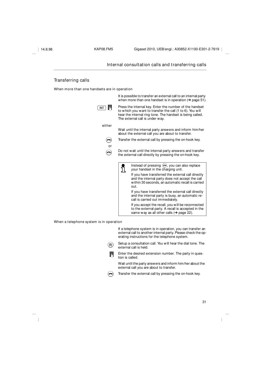 Siemens Gigaset 2010 operating instructions Either 