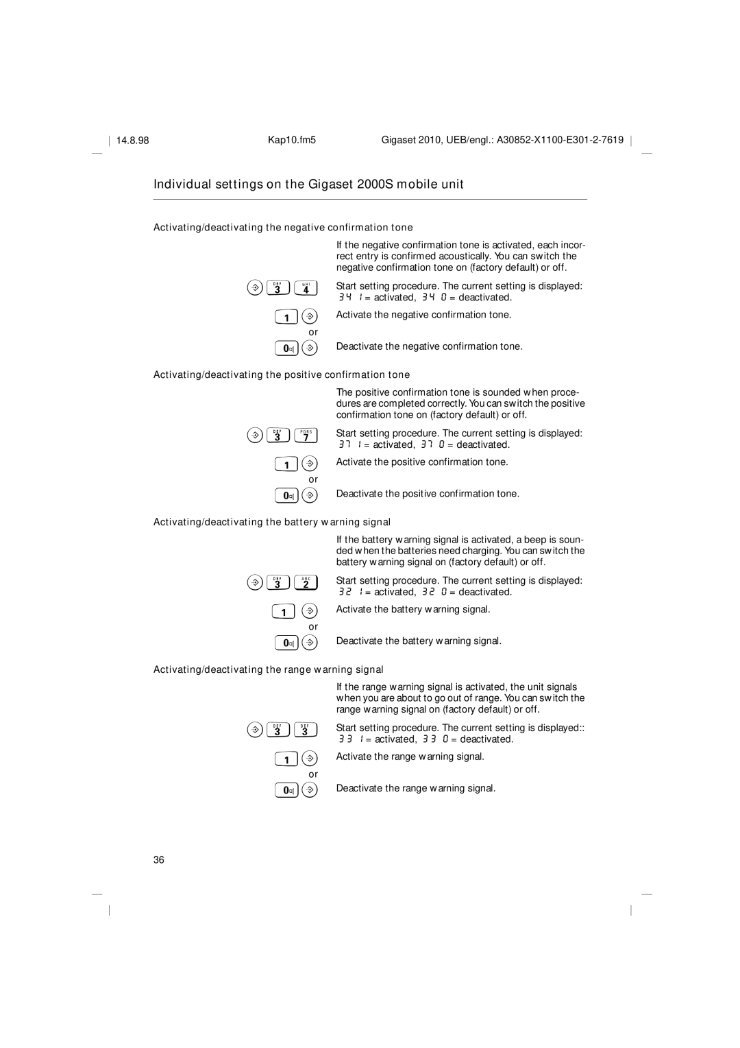 Siemens Gigaset 2010 operating instructions B34, B37, B32, B33 