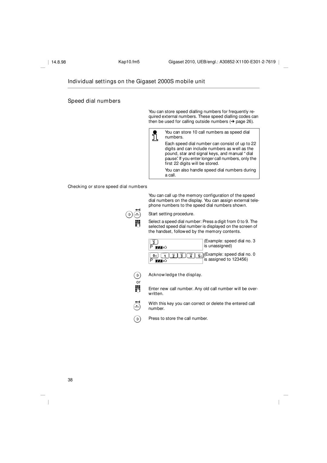 Siemens Gigaset 2010 operating instructions Checking or store speed dial numbers 