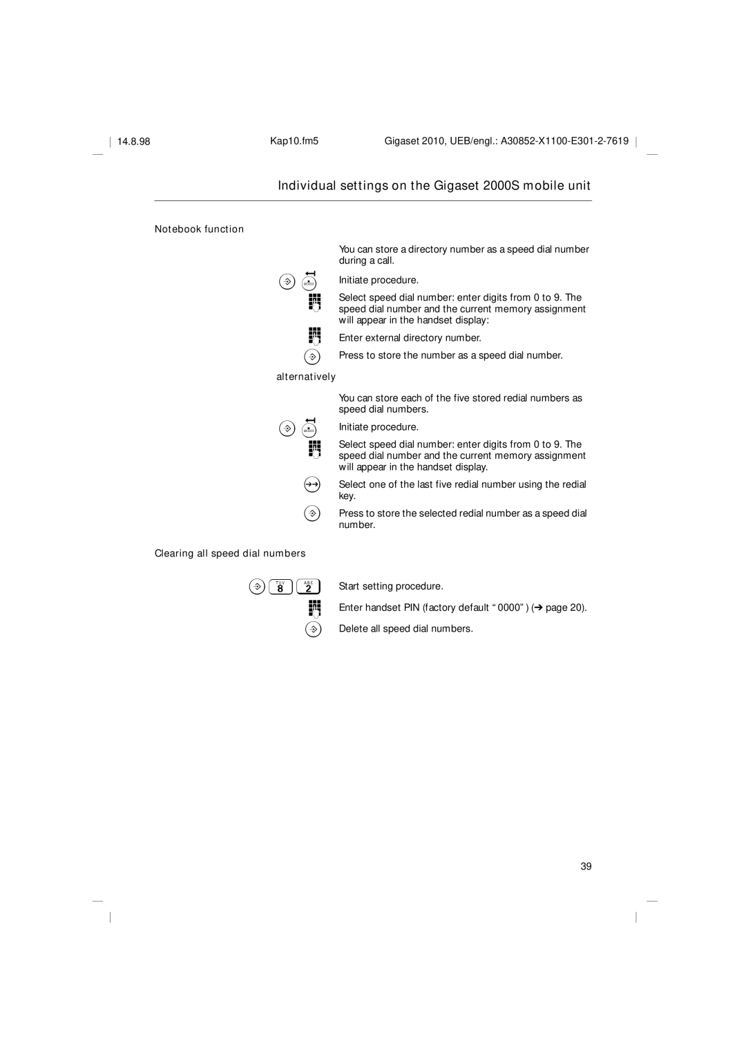 Siemens Gigaset 2010 operating instructions Clearing all speed dial numbers 