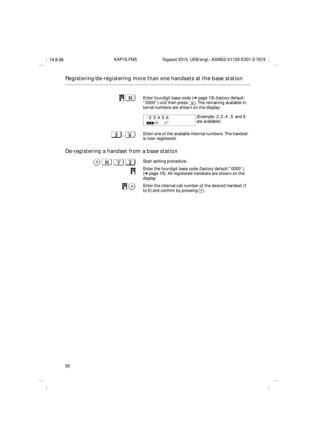 Siemens Gigaset 2010 operating instructions FN b, De-registering a handset from a base station 