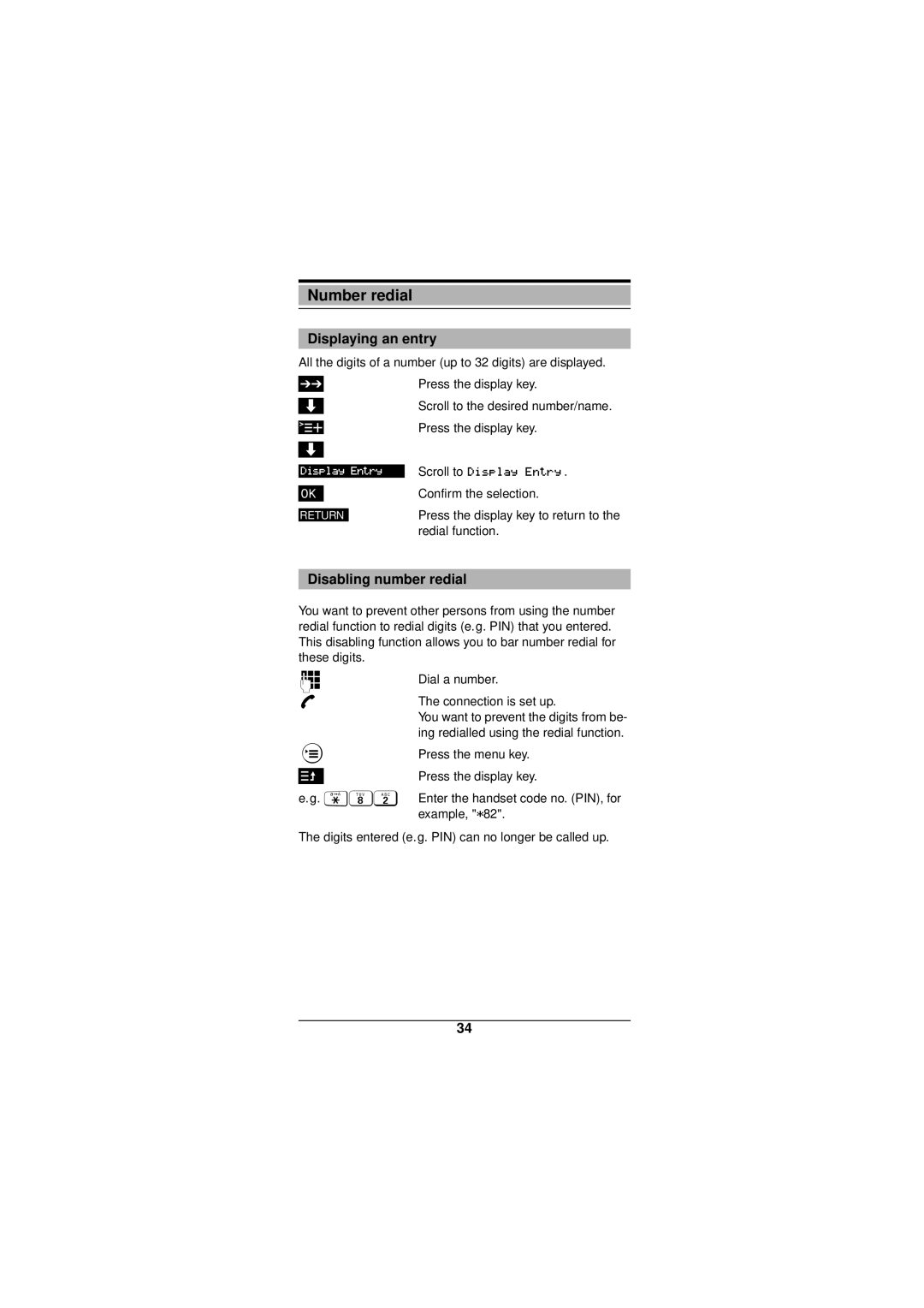 Siemens Gigaset 3000 operating instructions Displaying an entry, Disabling number redial 