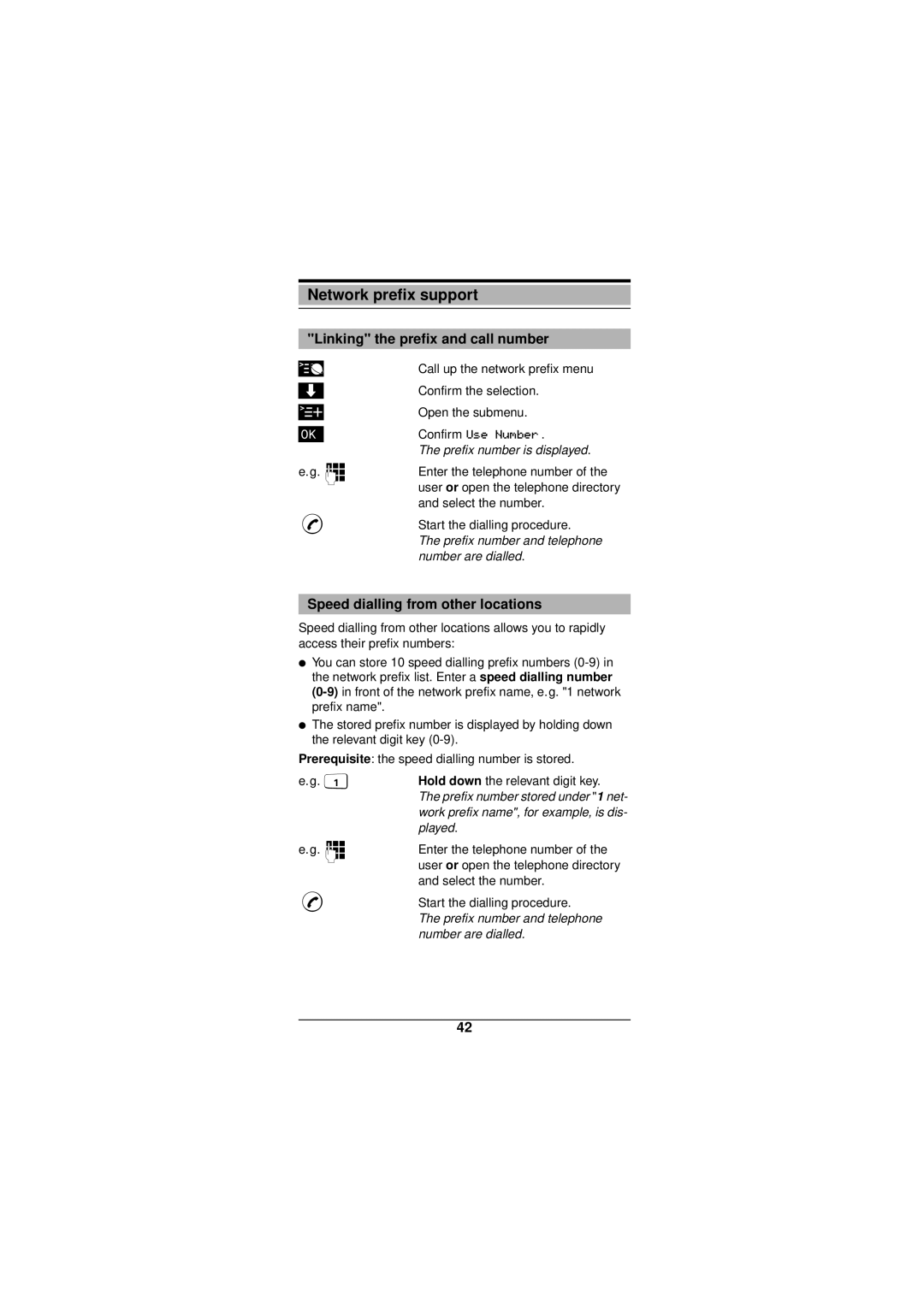 Siemens Gigaset 3000 Network prefix support, Linking the prefix and call number, Speed dialling from other locations 