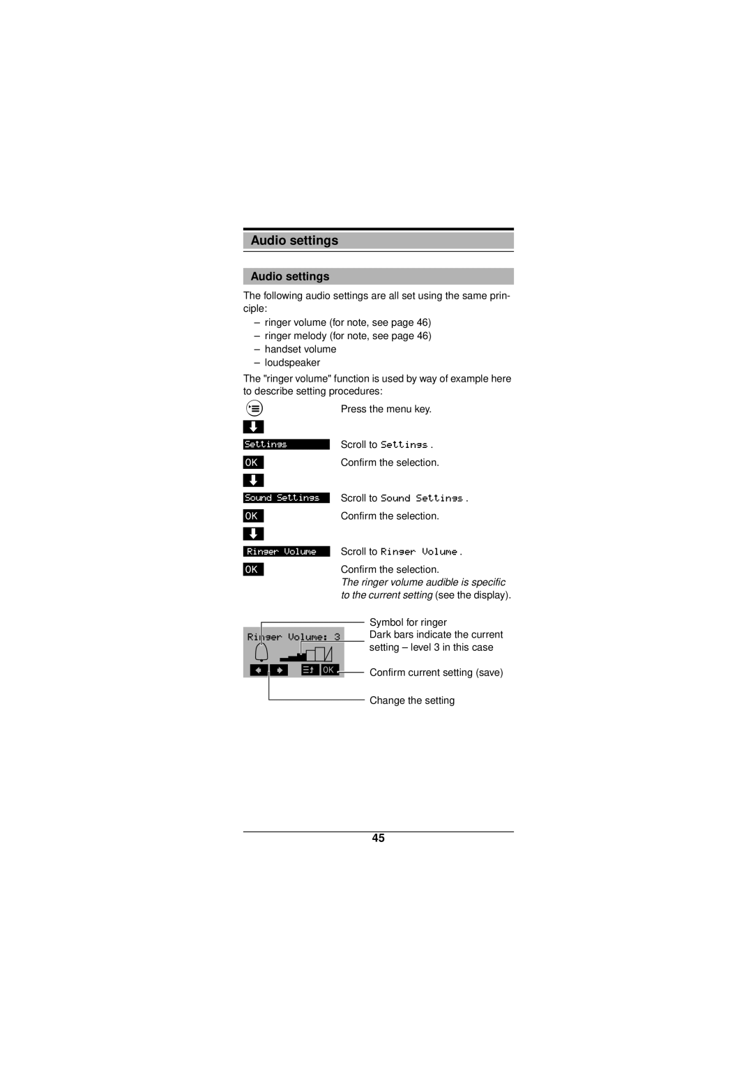 Siemens Gigaset 3000 operating instructions Audio settings 