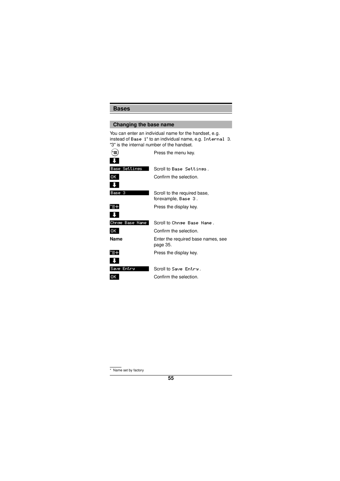 Siemens Gigaset 3000 operating instructions Changing the base name, Name 