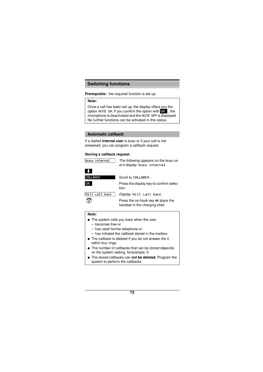 Siemens Gigaset 3000 operating instructions Switching functions, Automatic callback, Storing a callback request 