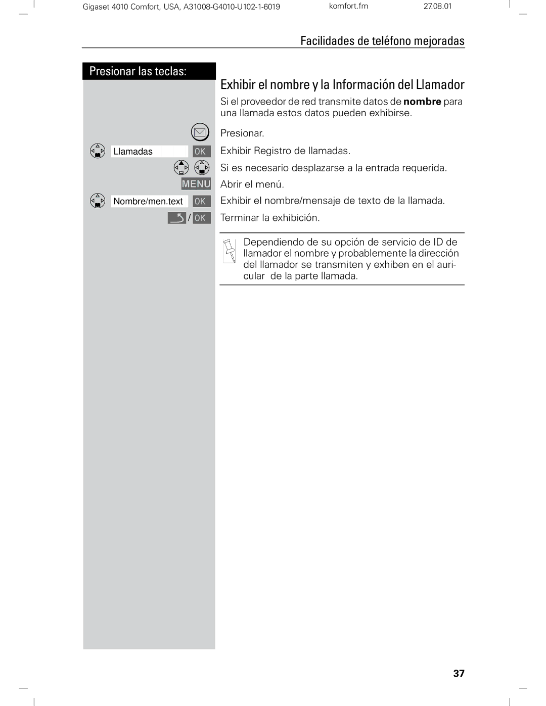 Siemens Gigaset 4210 user manual Exhibir el nombre y la Información del Llamador 