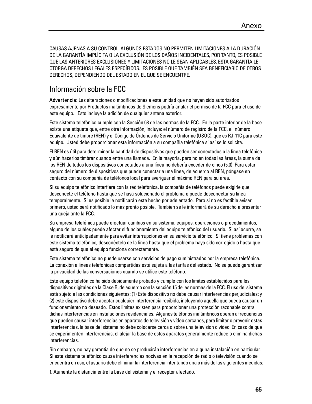 Siemens Gigaset 4210 user manual Información sobre la FCC 