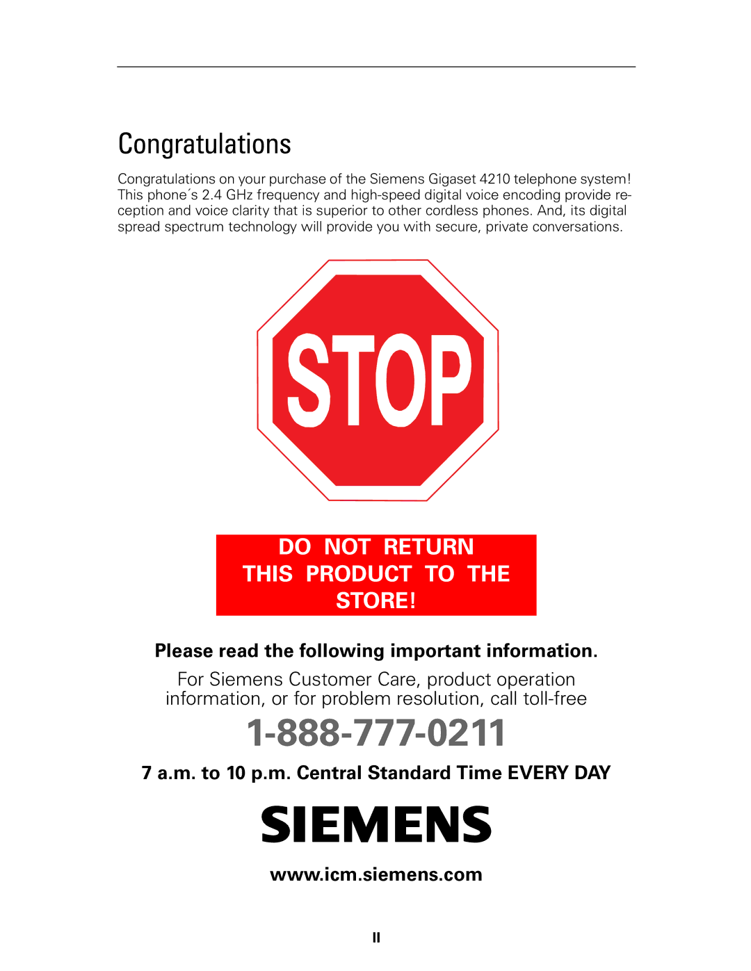 Siemens Gigaset 4210 user manual Congratulations 