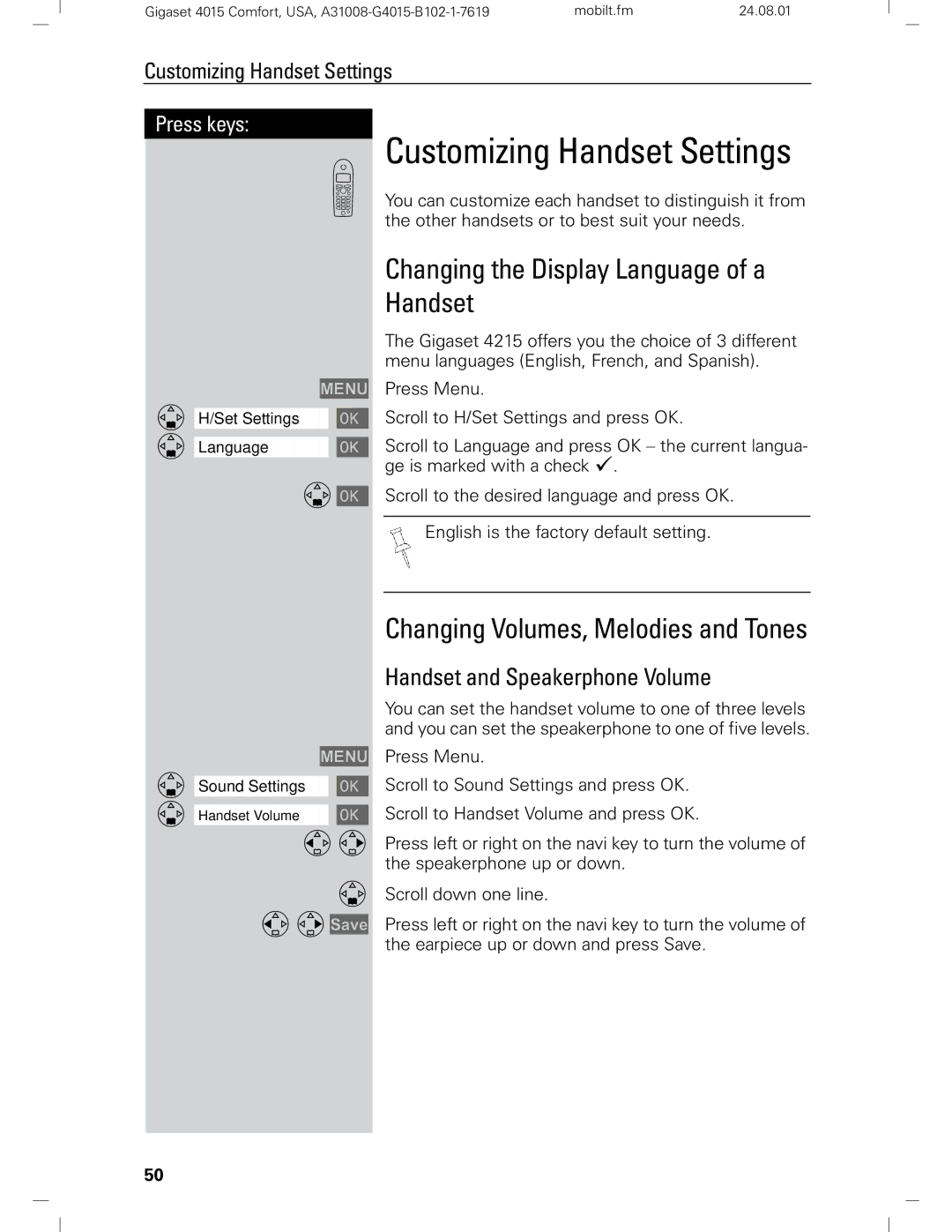 Siemens Gigaset 4210 user manual Customizing Handset Settings, Changing the Display Language of a Handset 