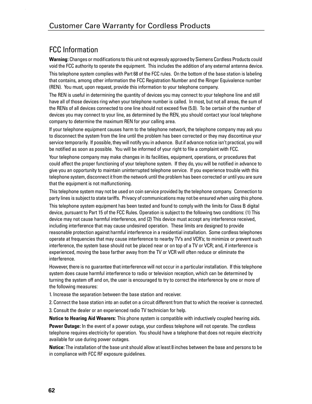 Siemens Gigaset 4210 user manual FCC Information 