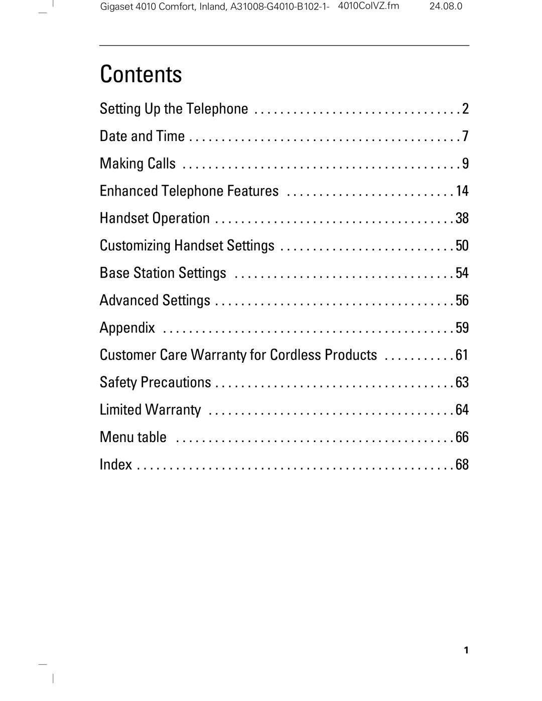 Siemens Gigaset 4210 user manual Contents 