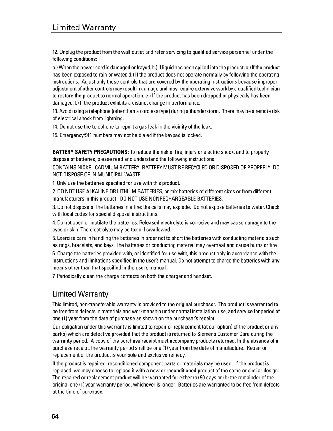 Siemens Gigaset 4210 user manual Limited Warranty 