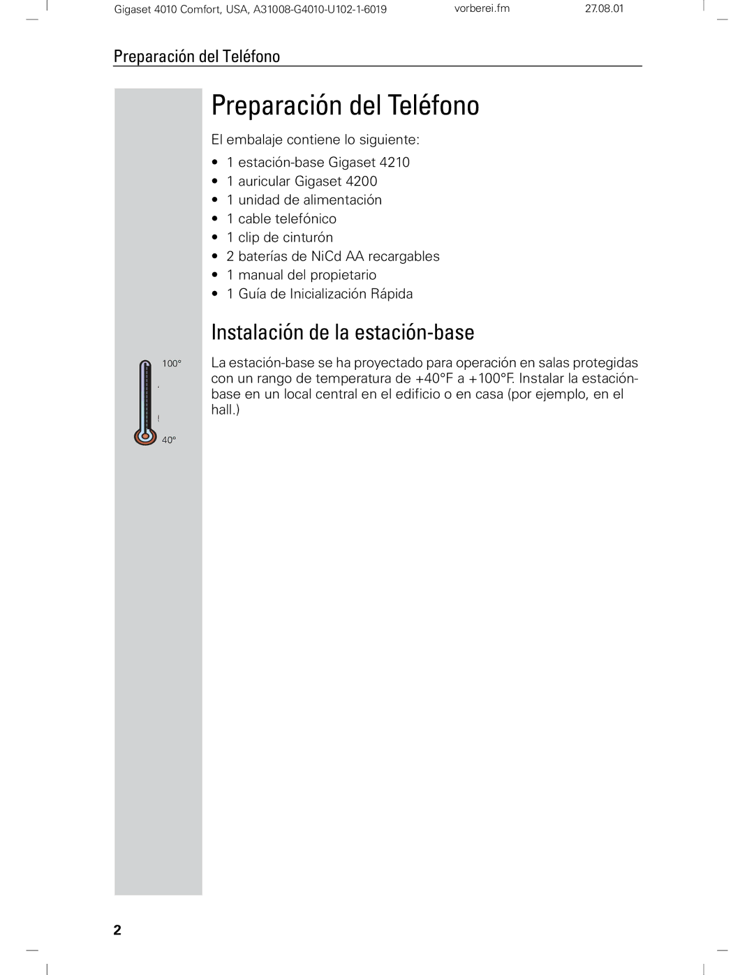 Siemens Gigaset 4210 user manual Preparación del Teléfono, Instalación de la estación-base 