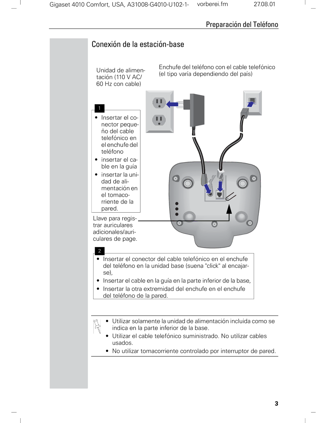 Siemens Gigaset 4210 user manual Conexión de la estación-base 