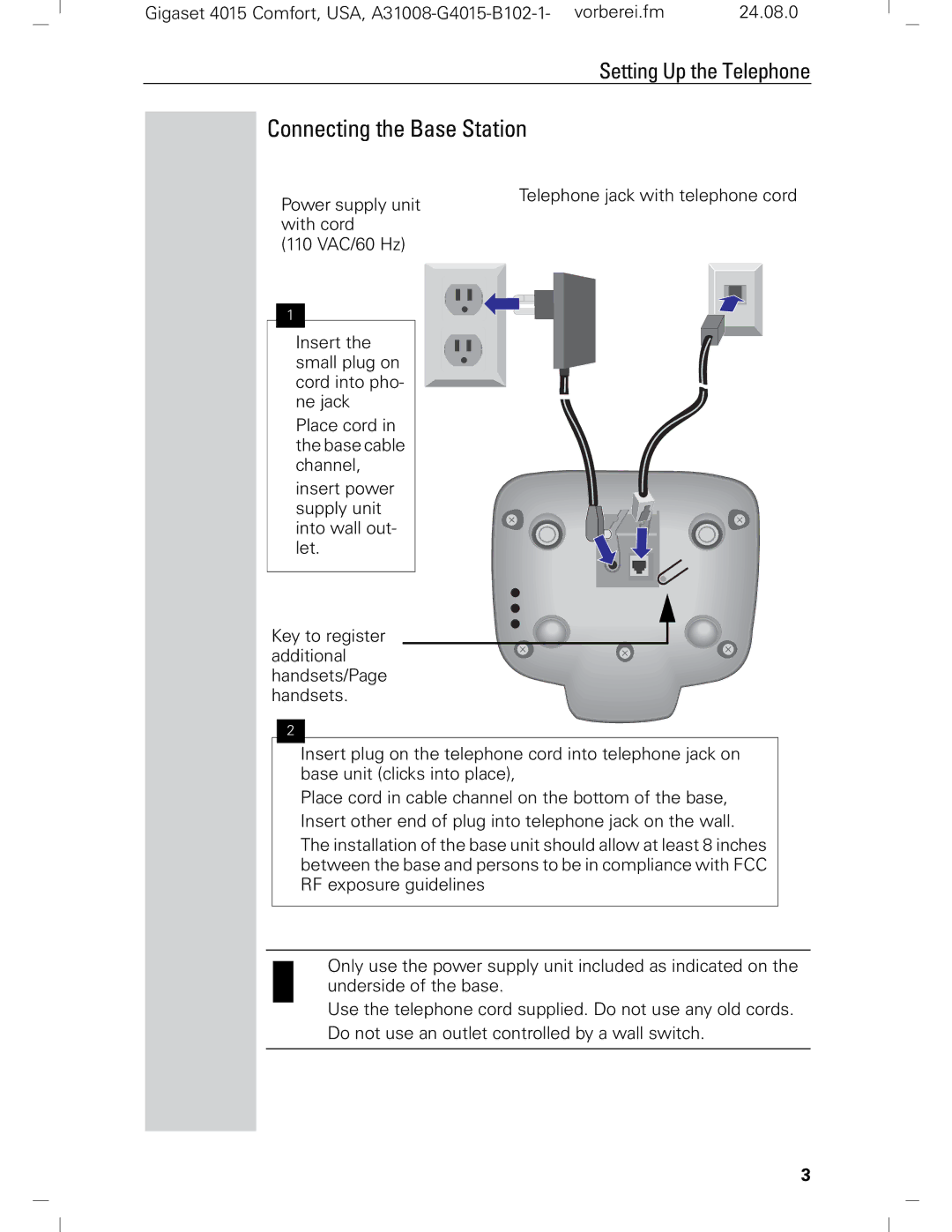 Siemens Gigaset 4210 user manual Connecting the Base Station 