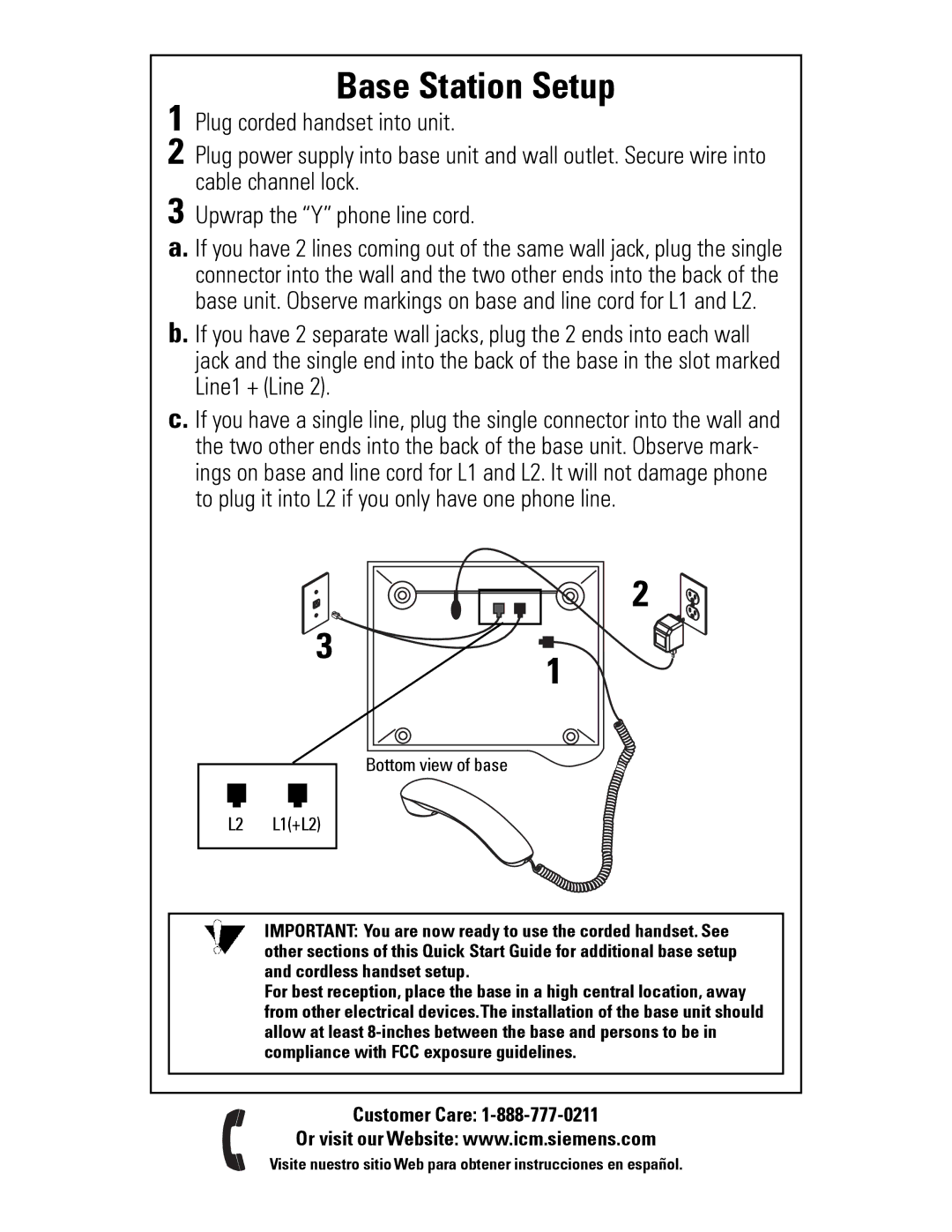 Siemens Gigaset 8825 user manual Base Station Setup 