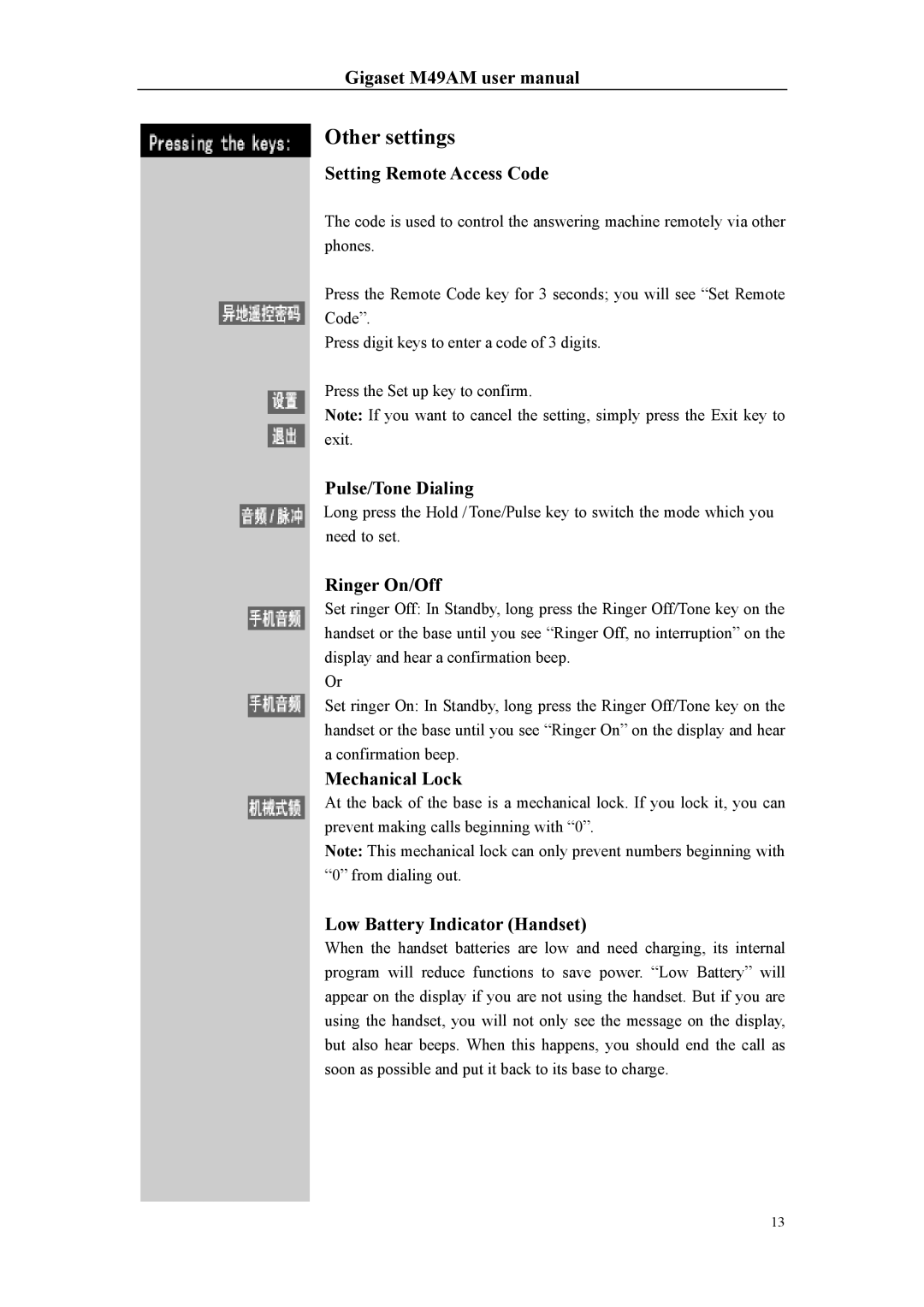 Siemens Gigaset M49AM user manual Other settings 